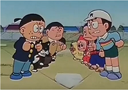 Kagechiyo getting ready to take part in a baseball match with Kemumaki