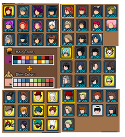 The top row are female hair styles. The middle and bottom rows are male hair styles. Hair styles that are yellow are limited edition hair styles from events.