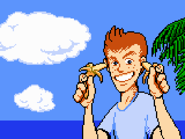 Mike holding bananas to his ears