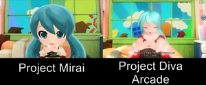 Comparación de aspecto Chibi en la Serie Project Mirai frente al aspecto original de Project Diva.