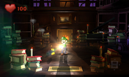 Luigi inside of the library.