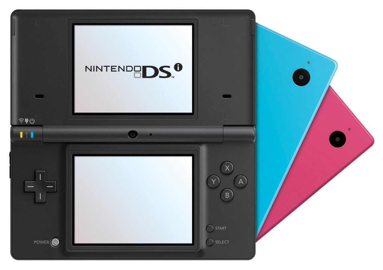 A model shows a Nintendo DSi, the revamped version of Nintendo's