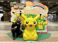 Horie with a statue of Pikachu in Ichinoseki[1]