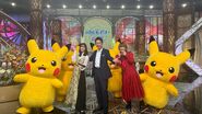 Pikachu mascots with some cast members of the Pokémon Music Festival