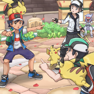 Ash Ketchum, Red and Scottie and their Pikachus