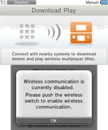 'Wireless communications disabled' message
