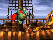 K. Rool jumps across the Gangplank Galleon.