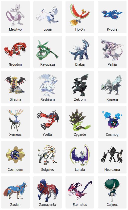 pokemon legendaries names