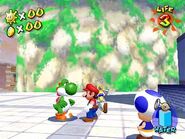 Mario facing a green Yoshi