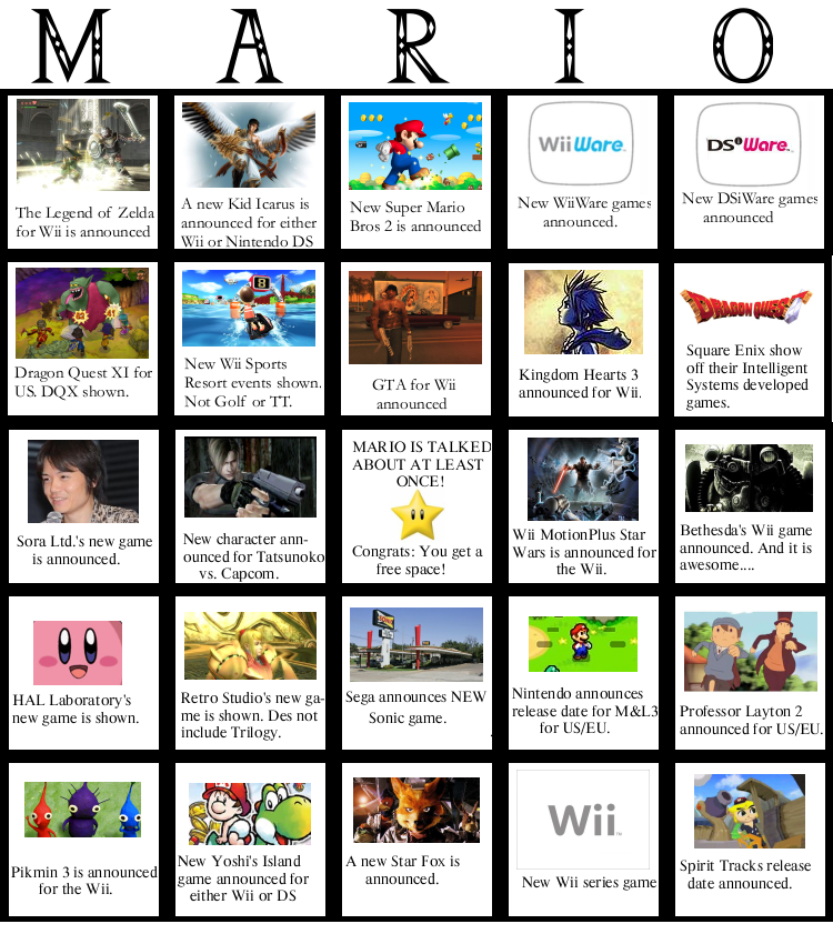 bingo(Mario vs Luigi Tour) Multiplayer Bingo Card