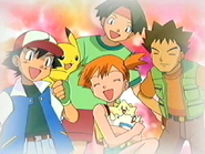 Ash Ketchum, his Pokémon, Pikachu, Misty and Brock. Tracey Sketchit replaced Brock during season 2. The lineup was used again in Pokémon: To Be a Pokémon Master.