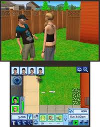 Two sims interacting in the Sims 3 for the 3DS.