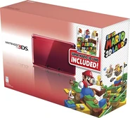 North American box art for the Flame Red 3DS bundled with Super Mario 3D Land.