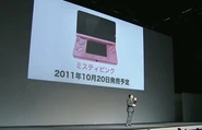 The Misty Pink 3DS being unveiled at the 3DS Conference.