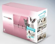 North American box art for the Misty Pink 3ds, comes bundles with nintendogs + cats french bulldog (golden retrever in europe)