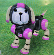 A black and pink Robopup at the Kennel.