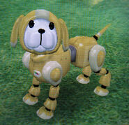 A gold and beige Robopup at the Kennel.