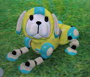 A yellow and cyan Robopup at the Kennel.