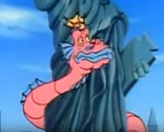 The python slithering up the Statue of Liberty