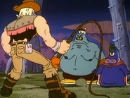 Bayou Billy facing King Hippo and Eggplant Wizard in "How's Bayou"