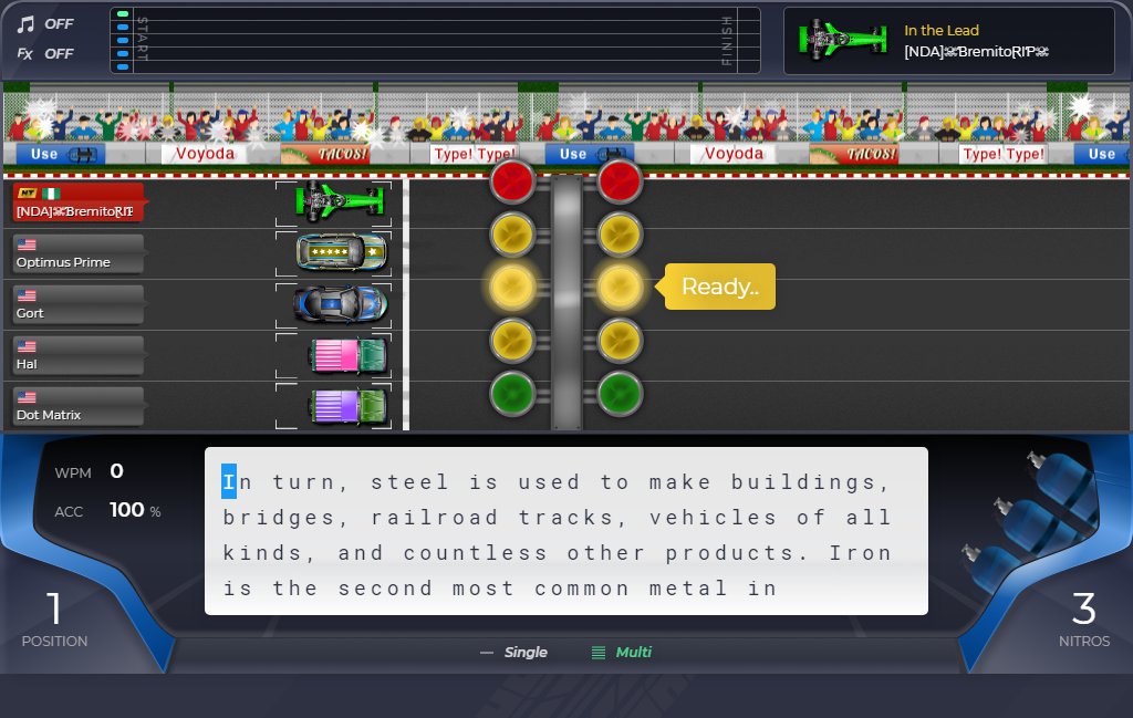 TypeOut Nitro Race - Game - Typing Games Zone