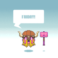 A Friday update with Cuboy dressed as a viking, right beside a cuboy hammer, for the release of Icebreaker: A Viking Voyage on Android