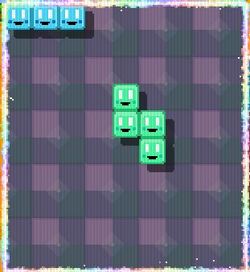 A screenshot of the game Tetris. Blocks fall from the top of the