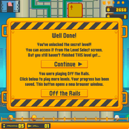 The screen that comes up after the player has completed the Off The Rails level