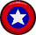 A blue circle with a thick red border and a white star in the centre.