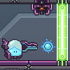 A beta preview image of Blue shooting a proton bullet near a detection proton cannon and a teleporter for Test Subject Blue. Notice how the bullet looks a lot like the bullet fired by proton cannons.