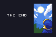 Lucia staring at the sky in the end credits, with "The End" scrolling up on the left.