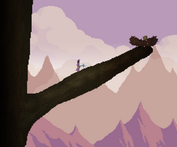 A branch of the  with a nest containing a  or  egg