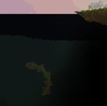 The lamprey, on the left edge of lake.