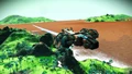 A starship flying across the surface