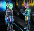 Two Travellers chatting on a space station