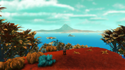 A lush planet with different colors.