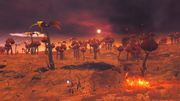 A scorched planet with giant flora.