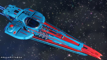 【C17112】SEIREN/THE NEW WORLD Blue & chrome SOLAR ship: grouper/bullhead style + rocket