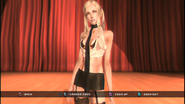 Sylvia in an extremely provocative outfit with a black bra and a black g-string underneath her skirt.