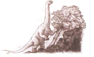 A Brontosaurus destroying a tree.