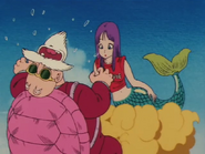 Roshi meets a Mermaid in Dragon Ball.