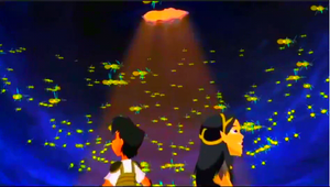 Anna and Bubuy inside the cave of the Dragon-Fireflies.