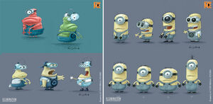 (Left) Very early concept art of the minions (Right) The later concept art of the minions.