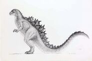 The design of Godzilla by Mark McCreery during the production of the cancelled 1994 American film.