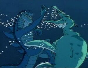 Zilla battling against Cryptocleidus