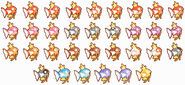 The 31 possibles possible pattern and coloration varieties of Magikarp (including the standard and shiny coloration).