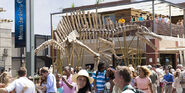 The skeleton of the spinosaurus in Jurassic World