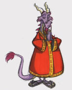 Concept art of Mushu, as he was depicting as wearing robes and has purple skin
