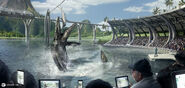 Concept art of a Mosasaur feeding show