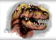 Concept art of a V-rex, as it was depicted as a brown skinned theropod. Designed by Christian Pearce